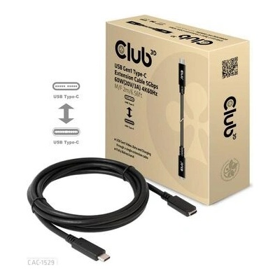 Club3D CAC-1529 USB-C M/F černá 2m / 4K 60Hz (CAC-1529)