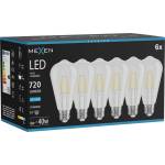 Mexen Vintis 6x LED филаментна крушка E27, ST64, 6W, Студена - 6500K, 720 lm, прозрачна (L152-E27-0665-00x06)