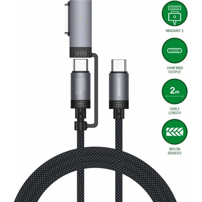 4smarts Качествен USB-C към USB-C кабел и USB-C към MagSafe 3 адаптер (200 см) - 4smarts ComboCord USB-C and MagSafe 3 Adapter Cable 100W (черен) (541305)