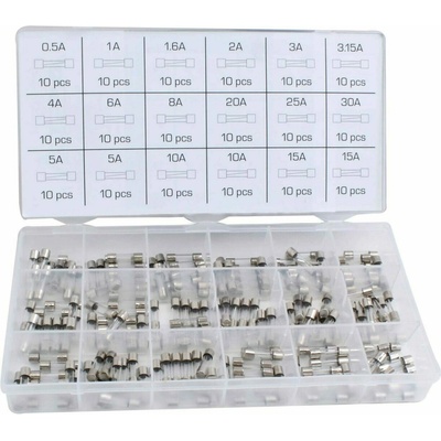 ASTA A-TC520 Autopojistky skleněné trubičkové, 0,5-30 A, 5x20 mm, pro autoveterány, sada 180 ks -