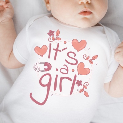 Detské body s potlačou Its a girl Biela