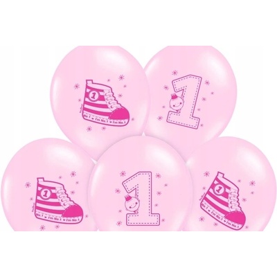 PartyDeco Balón Teniska 1. narodeniny pastelový ružový 30 cm