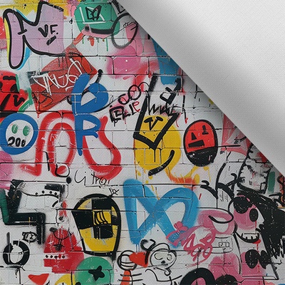 Takoy Látka s potiskem nepromokavý polyester TD/NS brick graffiti