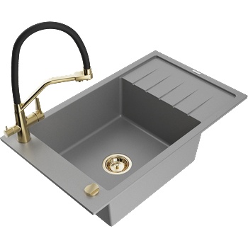 Mexen Elias мивка от гранит с 1 камера с отцедник и кухненски смесител Duo, сива - 6511-71-671701-57-G (6511-71-671701-57-G)