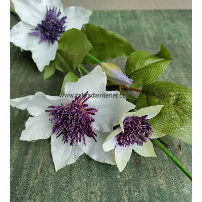 Mica decorations Umělá květina CLEMATIS bílá/purpurová 77 cm