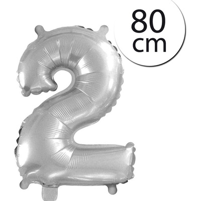 FUN RAG 8Silver 62802 Mini fóliový balón číslo 2 strieborný 80 cm