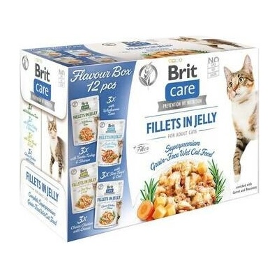 BRIT Care Fillets in Jelly Cat Krůta a krevety, pstruh a treska, kuře se sýrem a tuňák v želé pro kočky 24x85 g