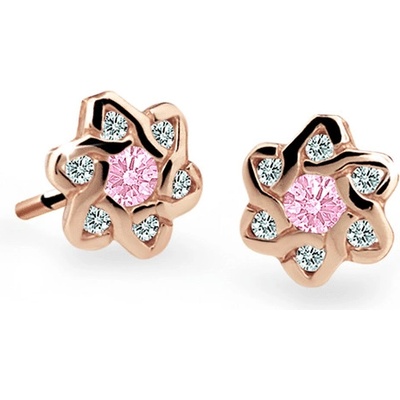 Danfil dětské náušnice kytičky C2149 z růžového zlata s kamínky Pink zapínání puzeta