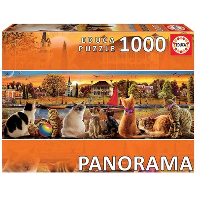 Educa Панорамен пъзел - Котки на кея, 1000 части (edu18001)