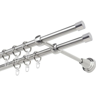 OK-GarnýžeCZ Garnýž kovová dvouřadá 19mm Pullo double nerez 290 cm do stěny / kroužky s háčkem