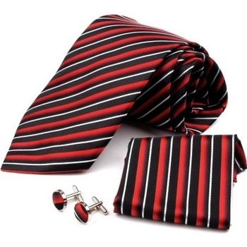 Saténová kravata s kapesníkem a manžetovými knoflíčky bílá 10sada