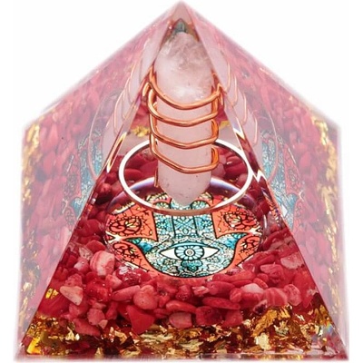Nefertitis Orgonit pyramida s krystalem křišťálu a symbolem Hamsa NF43187 - 5 x 5 x 5,5 cm