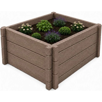 Báča Beton Betonový vyvýšený záhon - imitace dřeva 80 x 80 x 25 cm, Hnědá