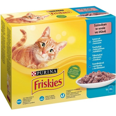 Friskies Cat losos tuniak treska a sardinky v šťave 12 x 85 g