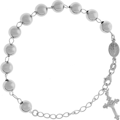 Argento Strieborný náramok ruženec 1 desiatok, krížik s Ježišom, Zázračná medaila 18 až 24 cm 92059