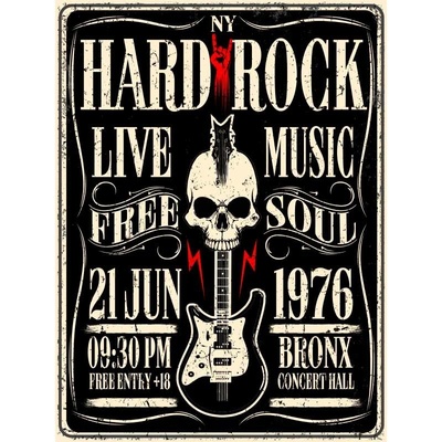 Plechová ceduľa Hard Rock Live Music 1976
