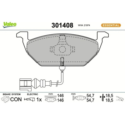 Sada brzdových destiček, kotoučová brzda VALEO 301408