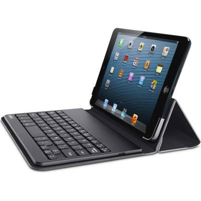 Belkin Bluetooth Portable case - кожен кейс, клавиатура и стойка за iPad Mini, iPad mini 2, iPad mini 3 (черен)
