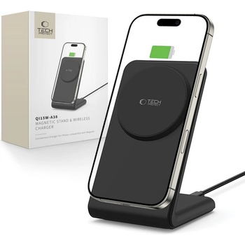 Tech-Protect Безжично зарядно устройство 15W с MagSafe и стойка от Tech Protect QI-A38 - Черно (5906302372195)