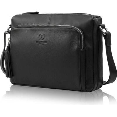 Čierna dámska kožená crossbody kabelka so strieborným kovaním Jacomina