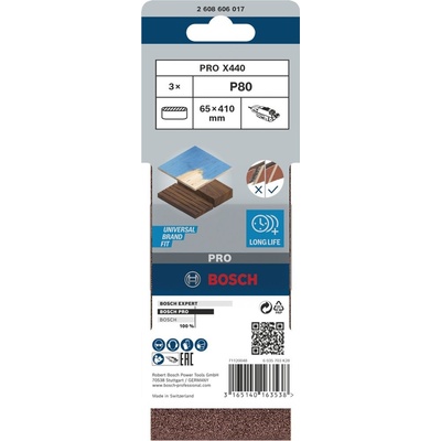 BOSCH 2608606017 brusný pás 65*410mm K80 (3ks)
