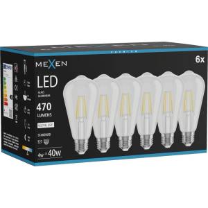 Mexen Vintis 6x LED нажежаема крушка E27, ST64, 4W, неутрална - 4000K, 470 lm, прозрачна (L152-E27-0440-00x06)