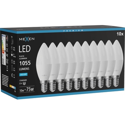 Mexen Nova 10x LED крушка E14, C37, 10W, Студена - 6500K, 1055 lm - L102-E14-1065-01x10 (L102-E14-1065-01x10)