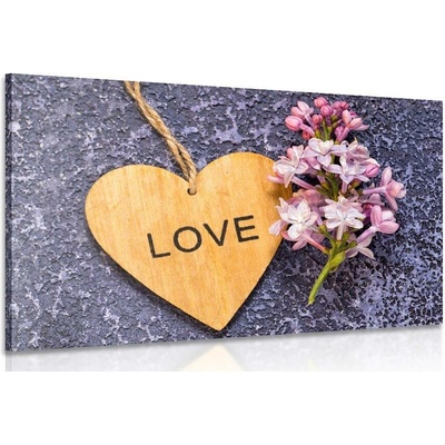 Obraz dřevěné srdce s nápisem Love - 30x20