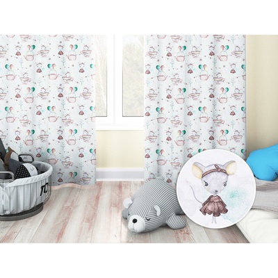 Biante Dětský bavlněný závěs Sandra SA-372 Myšky a konvičky na bílém 150x170 cm