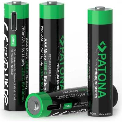 PATONA nabíjecí baterie AAA/LR03 Li-Pol 500mAh 1,5V s USB-C nabíjením, 4ks v balení