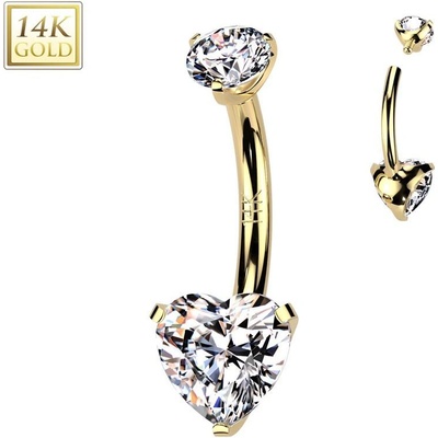 Šperky4U zlatý piercing do pupíku srdce ZL01272-YG