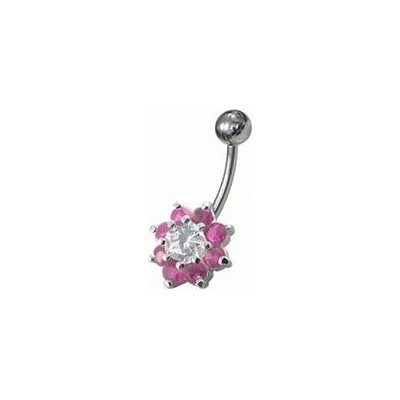 S4U Stříbrný piercing do pupíku kytička (růžová) BP01257-P