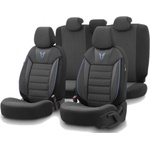  Комплект Луксозна Тапицерия OTOM текстил с еко кожа TORO SPORT Design - Черна със син шев, за Предни и Задни Седалки