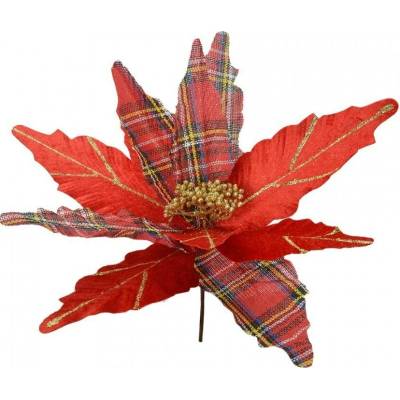 Clayre & Eef Červeno-zlatá dekorace květina vánoční hvězda Poinsettia - Ø 39*24 cm - Clayre & Eef