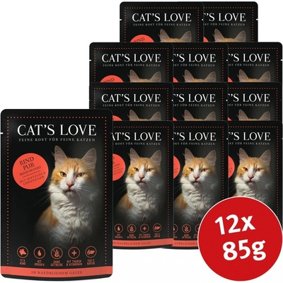 Cat's Love s čistým hovězím masem se saflorovým olejem a pampeliškou 12 x 85 g