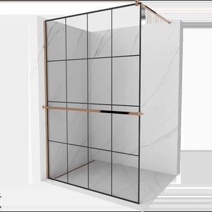 Mexen Kioto+ душ стена с рафт Walk-in 140 x 200 см, черна решетка, розово злато - 800-140-121-60-77 (800-140-121-60-77)
