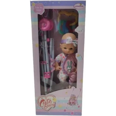 Global Express Кукла за игра в рокля с шарки на зайчета, със сгъваема детска количка - 25 см (hx643-1)