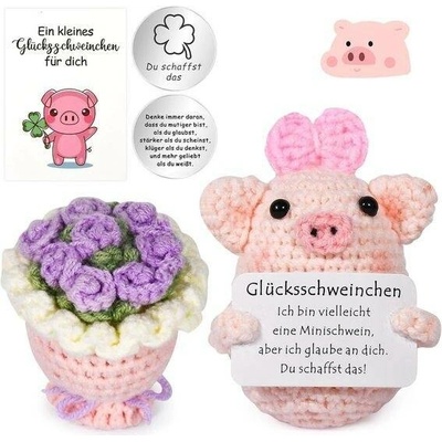 Esoes Pocket Hug Lucky Pig, Lucky Charm Exam Knitting Wool Pig Panenka Malé objetí Lucky Charm
