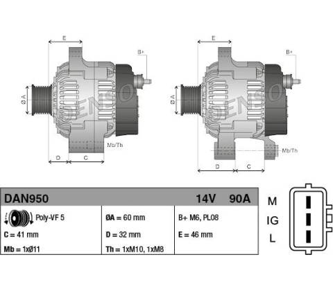 Alternátor DENSO (DE DAN950)