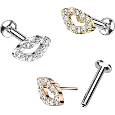 Šperky eshop výsuvný ocelový retní a bradový labret ústa zdobená čirým zirkonem W47.38 Růžová zlatá