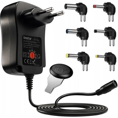 Univerzální napájecí adaptér Izoxis 30W, nastavitelný, 6 koncovek, USB