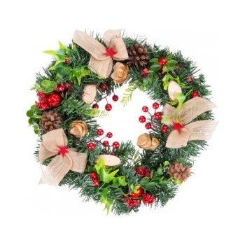 MagicHome Veniec Vianoce s čečinou a mašľami 41 cm