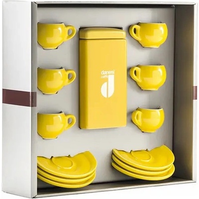 Danesi Подаръчен пакет Danesi La Forma - Dark's Cassette Kava 250 г + 6 чаши за еспресо и 6 чинийки - жълт