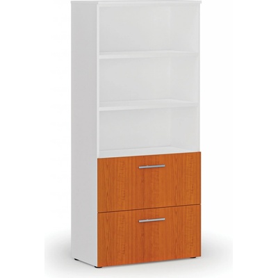 Primo Skříň se zásuvkami pro závěsné složky WHITE, 1781 x 800 x 420 mm, bílá/třešeň – Sleviste.cz