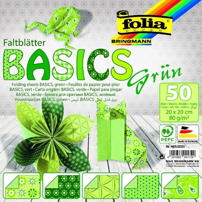 Folia Bringmann Origami papír Basics 80g/m2 50 listů 20x20 cm Zelená