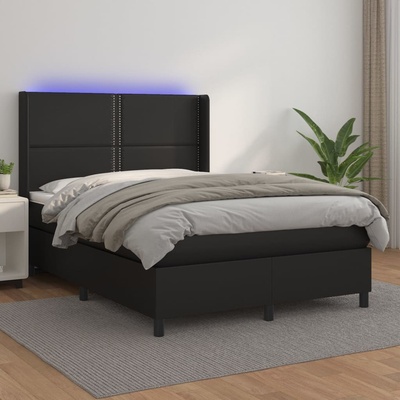 Petrashop 3139325 boxspring postel s matrací a LED černá umělá kůže
