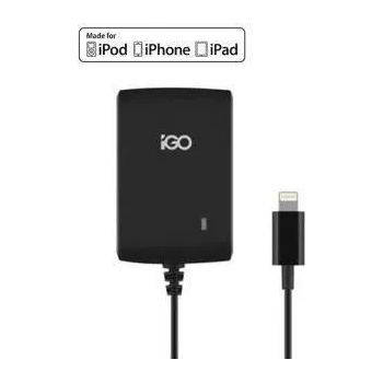 iGO Сертифицирано Зарядно за iPhone и iPad, iGO 220v 2.4a Cable Lightning MFI, Черен (PS00342-0002)