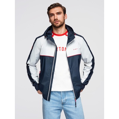 Ombre Clothing Мъжко контрастно ветровко с качулка - тъмно синьо и бяло V1 OM-JANP-0228 Ombre Clothing Ombre Clothing | Byal | МЪЖЕ | S