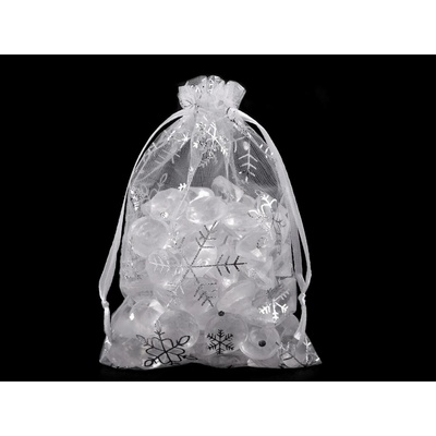 Vánoční dárkový pytlík vločky 10x15 cm organza - bílá stříbrná (10 ks)
