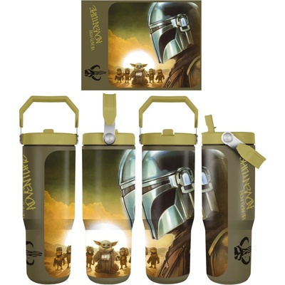 CurePink Cestovní termo hrnek s uchem a víčkem Star Wars Hvězdné války TV seriál The Mandalorian Západ slunce 800 ml